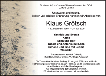 Traueranzeige von Klaus Grätsch von Rothenburg