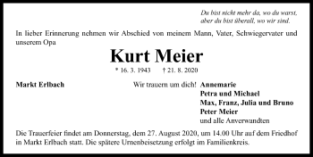 Traueranzeige von Kurt Meier von Neustadt/ Scheinfeld/ Uffenheim