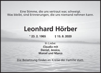 Traueranzeige von Leonhard Hörber von Ansbach