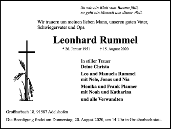 Traueranzeige von Leonhard Rummel von Rothenburg