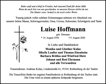 Traueranzeige von Luise Hoffmann von Rothenburg
