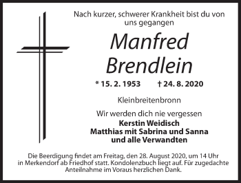 Traueranzeige von Manfred Brendlein von AB