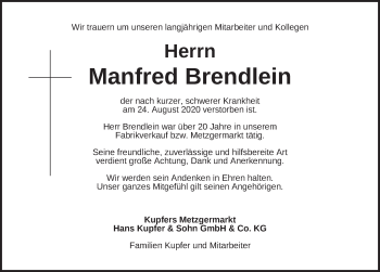 Traueranzeige von Manfred Brendlein von Ansbach