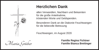 Traueranzeige von Maria Grüber von Dinkelsbühl/ Feuchtwangen