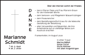 Traueranzeige von Marianne Schmidt von Dinkelsbühl/ Feuchtwangen