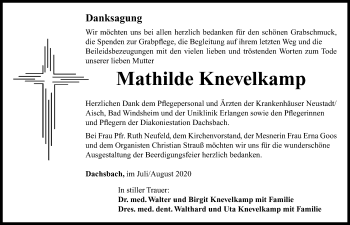 Traueranzeige von Mathilde Knevelkamp von Neustadt/ Scheinfeld/ Uffenheim