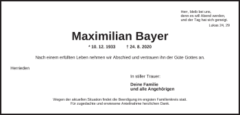 Traueranzeige von Maximilian Bayer von Ansbach