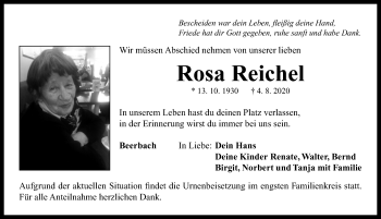 Traueranzeige von Rosa Reichel von Neustadt/ Scheinfeld/ Uffenheim