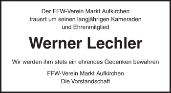 Traueranzeige von Werner Lechler von Dinkelsbühl/ Feuchtwangen