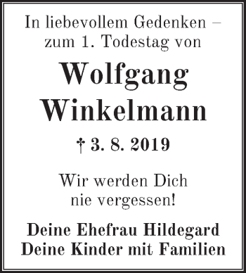 Traueranzeige von Wolfgang Winkelmann von Dinkelsbühl/ Feuchtwangen