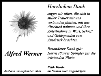 Traueranzeige von Alfred Werner von Ansbach