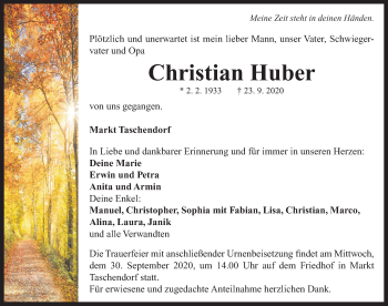 Traueranzeige von Christian Huber von Neustadt/ Scheinfeld/ Uffenheim