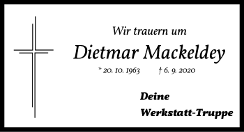 Traueranzeige von Dietmar Mackeldey von Ansbach