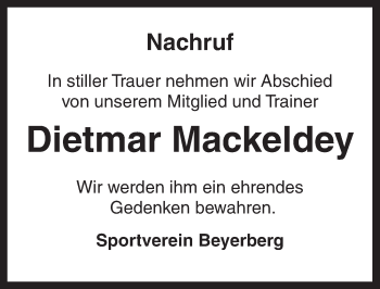 Traueranzeige von Dietmar Mackeldey von Dinkelsbühl/ Feuchtwangen