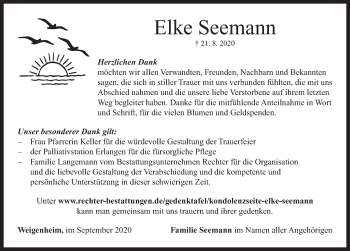 Traueranzeige von Elke Seemann von Neustadt/ Scheinfeld/ Uffenheim