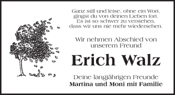 Traueranzeige von Erich Walz von Ansbach