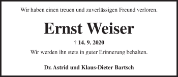 Traueranzeige von Ernst Weiser von Ansbach