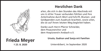Traueranzeige von Frieda Meyer von Ansbach
