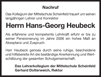 Traueranzeige von Hans-Georg Heubeck von Neustadt/ Scheinfeld/ Uffenheim