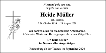 Traueranzeige von Heide Müller von Rothenburg