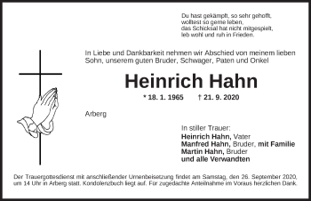 Traueranzeige von Heinrich Hahn von Dinkelsbühl/ Feuchtwangen