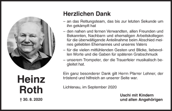 Traueranzeige von Heinz Roth von Dinkelsbühl/ Feuchtwangen