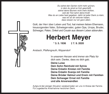 Traueranzeige von Herbert Meyer von Ansbach