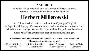 Traueranzeige von Herbert Millerowski von Neustadt/ Scheinfeld/ Uffenheim