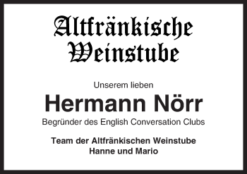 Traueranzeige von Hermann Nörr von Rothenburg