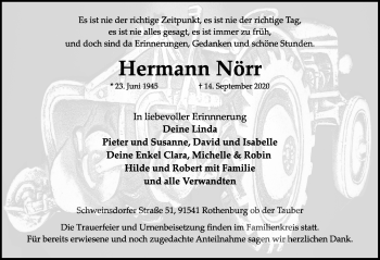 Traueranzeige von Hermann Nörr von Rothenburg