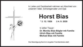 Traueranzeige von Horst Bias von Ansbach