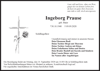 Traueranzeige von Ingeborg Prause von Rothenburg