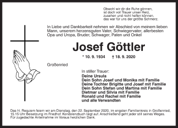 Traueranzeige von Josef Göttler von Ansbach