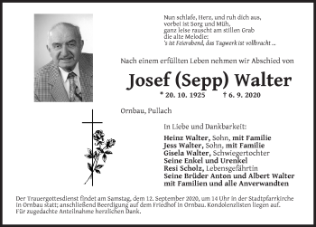 Traueranzeige von Josef Walter von Ansbach