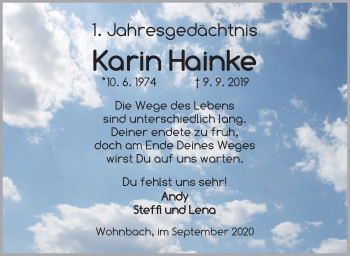 Traueranzeige von Karin Hainke von GE