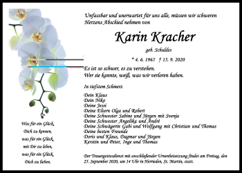 Traueranzeige von Karin Kracher von Ansbach