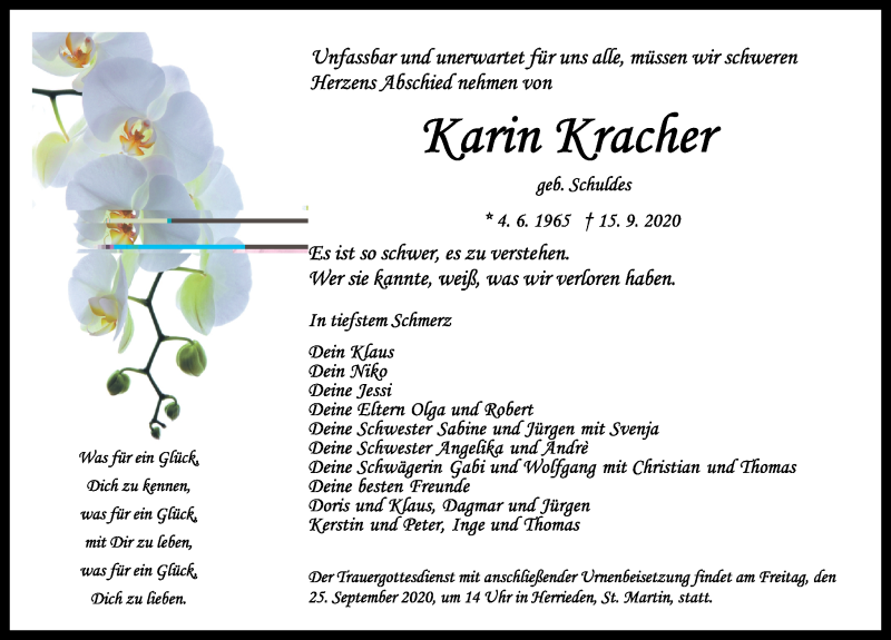 Traueranzeige für Karin Kracher vom 23.09.2020 aus Ansbach