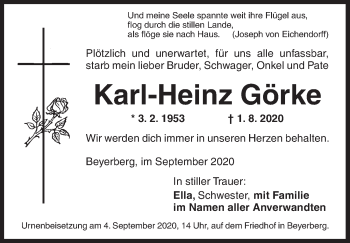 Traueranzeige von Karl-Heinz Görke von Dinkelsbühl/ Feuchtwangen