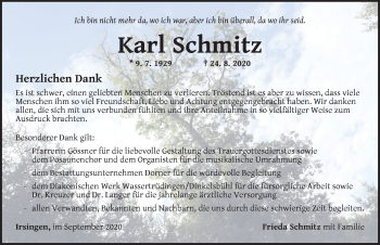 Traueranzeige von Karl Schmitz von Dinkelsbühl/ Feuchtwangen