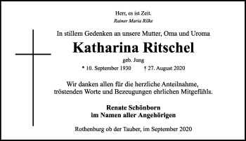 Traueranzeige von Katharina Ritschel von Rothenburg