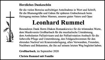 Traueranzeige von Leonhard Rummel von Rothenburg