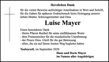 Traueranzeige von Luise Mayer von Rothenburg