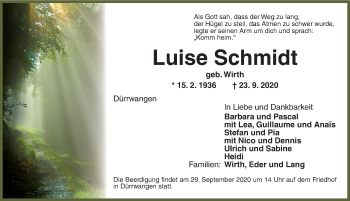 Traueranzeige von Luise Schmidt von Dinkelsbühl/ Feuchtwangen