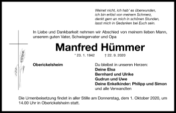 Traueranzeige von Manfred Hümmer von Neustadt/ Scheinfeld/ Uffenheim