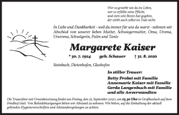 Traueranzeige von Margarete Kaiser von Ansbach