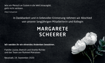 Traueranzeige von Margarete Scheerer von Neustadt/ Scheinfeld/ Uffenheim