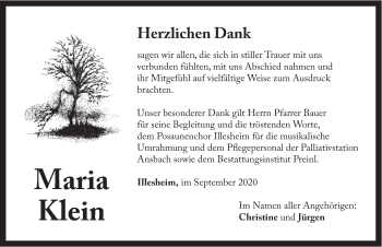 Traueranzeige von Maria Klein von Neustadt/ Scheinfeld/ Uffenheim