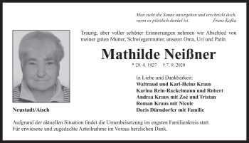 Traueranzeige von Mathilde Neißner von Neustadt/ Scheinfeld/ Uffenheim