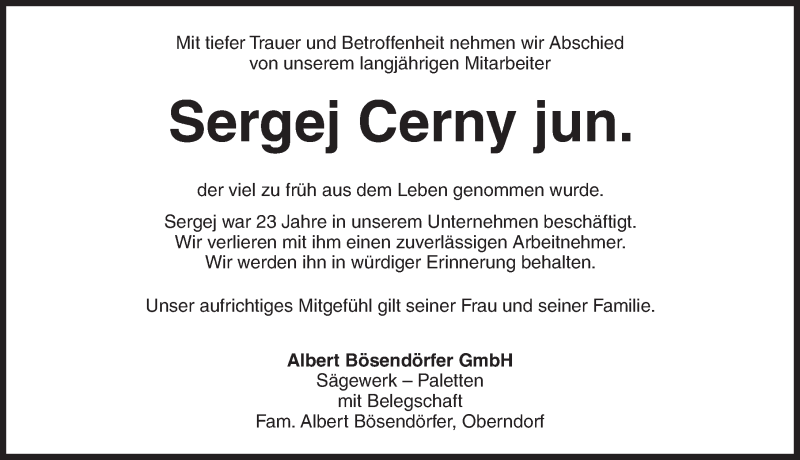  Traueranzeige für Sergej Cerny jun. vom 05.09.2020 aus Ansbach