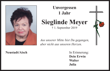 Traueranzeige von Sieglinde Meyer von Neustadt/ Scheinfeld/ Uffenheim